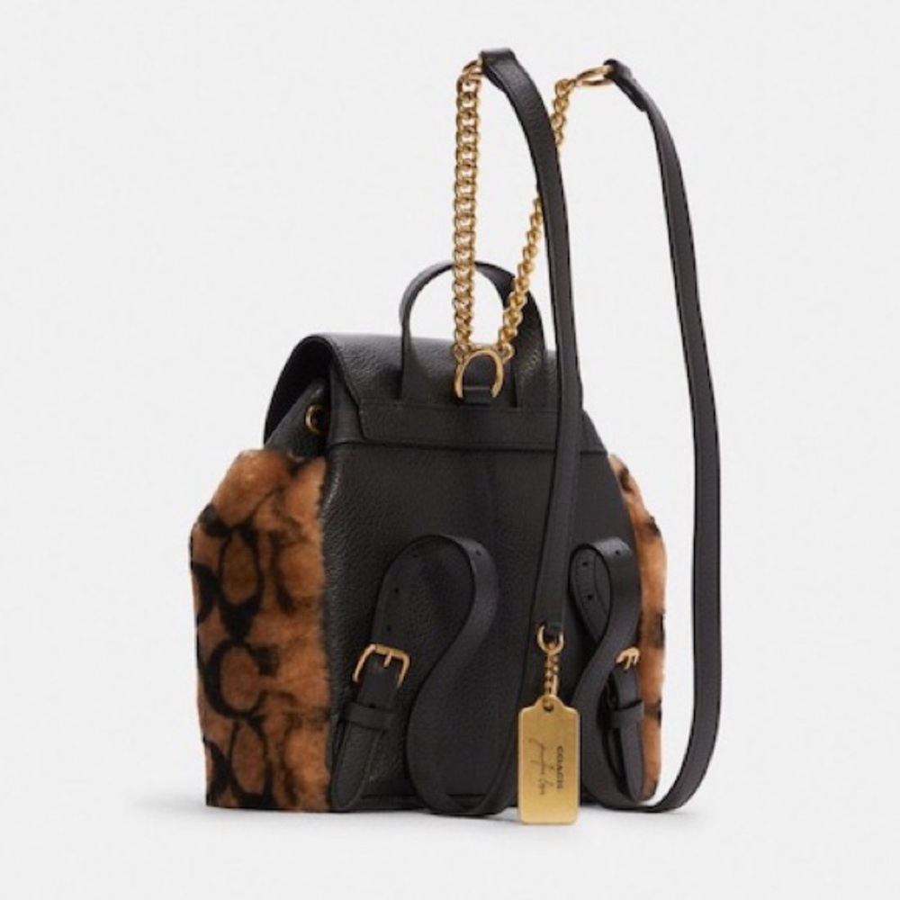 New💃Coach X Jennifer Lopez Pennie Backpack 22 In Signature Shearling - Picture 7 of 10